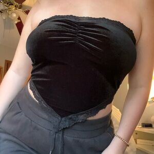 Black Lace Strapless Going Out Top